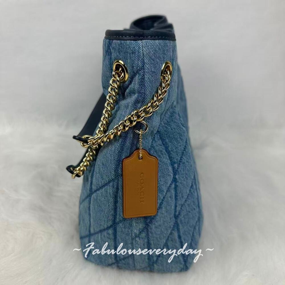 Coach Evelyn Shoulder Bag In Regenerative Cotton With Quilting CDC02 Indigo NWT - Picture 2 of 9